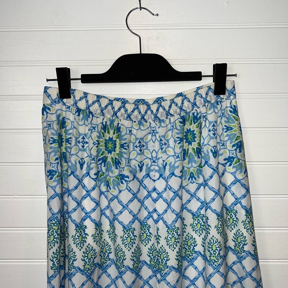 J McLaughlin Size Small Bohemian Modern Preppy Nautical SILK Artsy Maxi Skirt - Picture 3 of 9